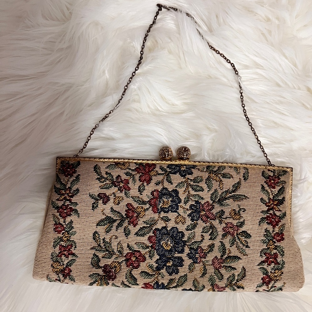 delill, vintage clutch flower print,  used in two ways - Picture 2 of 8
